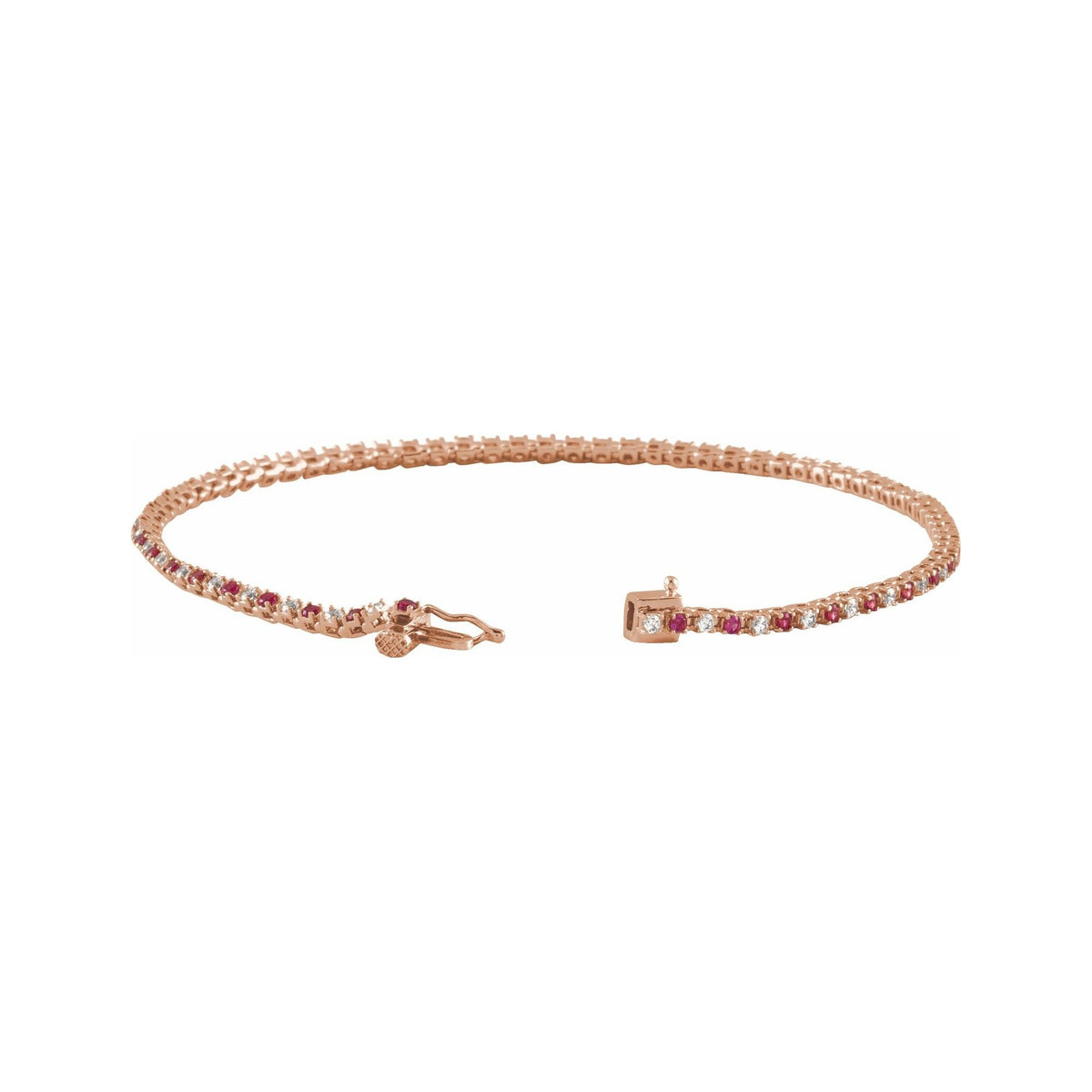Sapphire Row Natural Gemstone & Diamond Tennis Bracelet - Ruby, 14K Rose Gold (view 2)