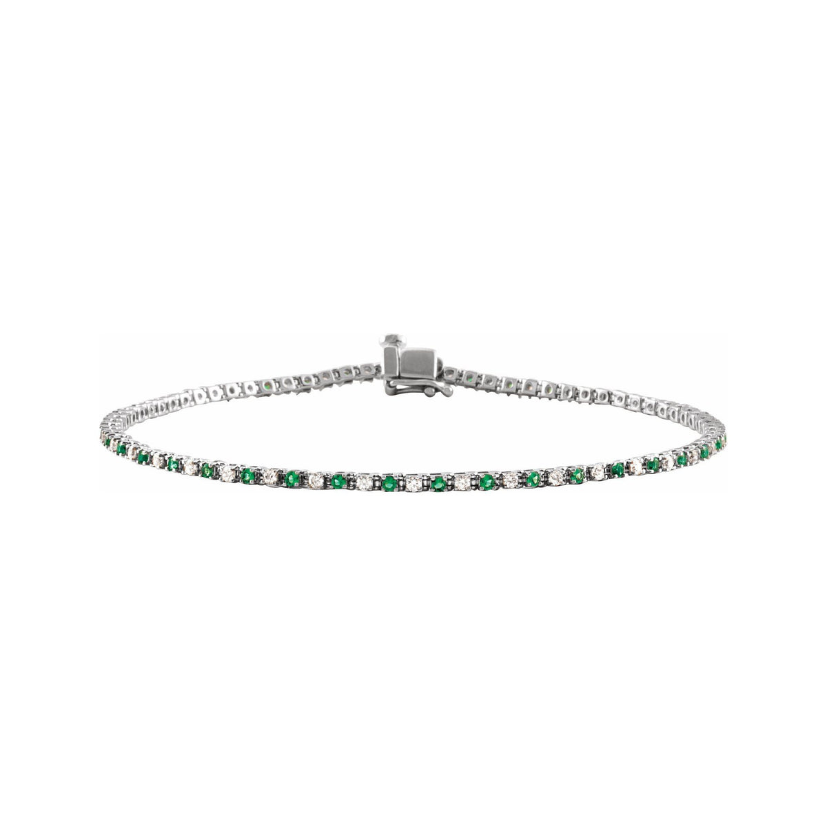 Sapphire Row Natural Gemstone & Diamond Tennis Bracelet - Emerald, 14K White Gold