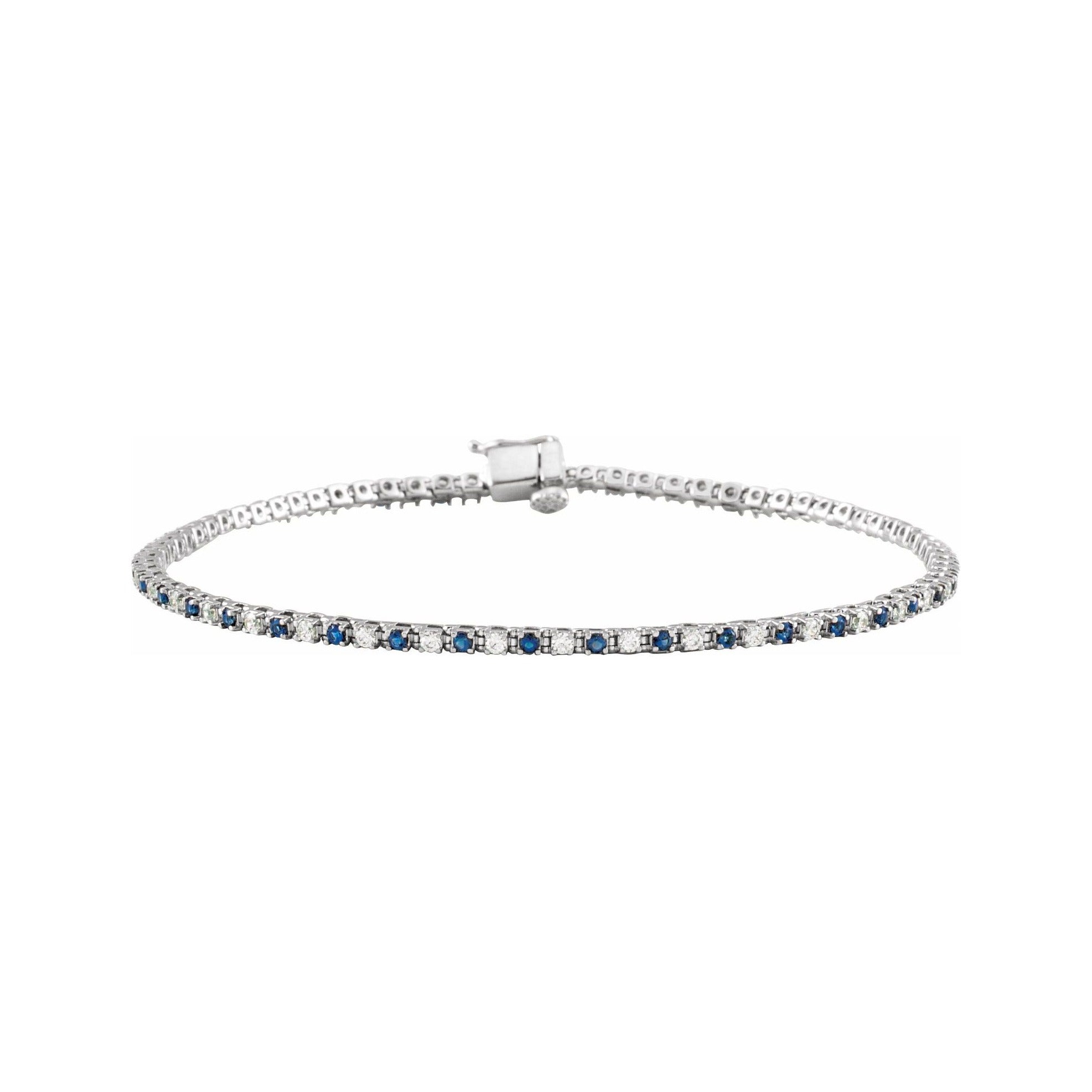 Sapphire Row Natural Gemstone & Diamond Tennis Bracelet - Blue Sapphire, 14K White Gold