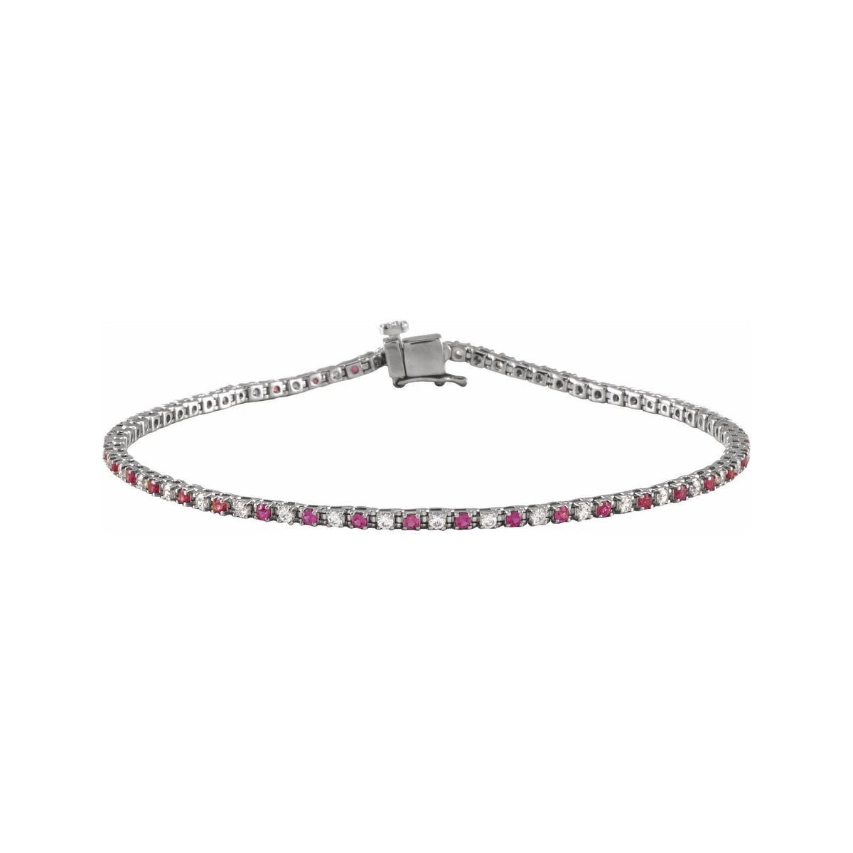 Sapphire Row Natural Gemstone & Diamond Tennis Bracelet - Ruby, 14K White Gold