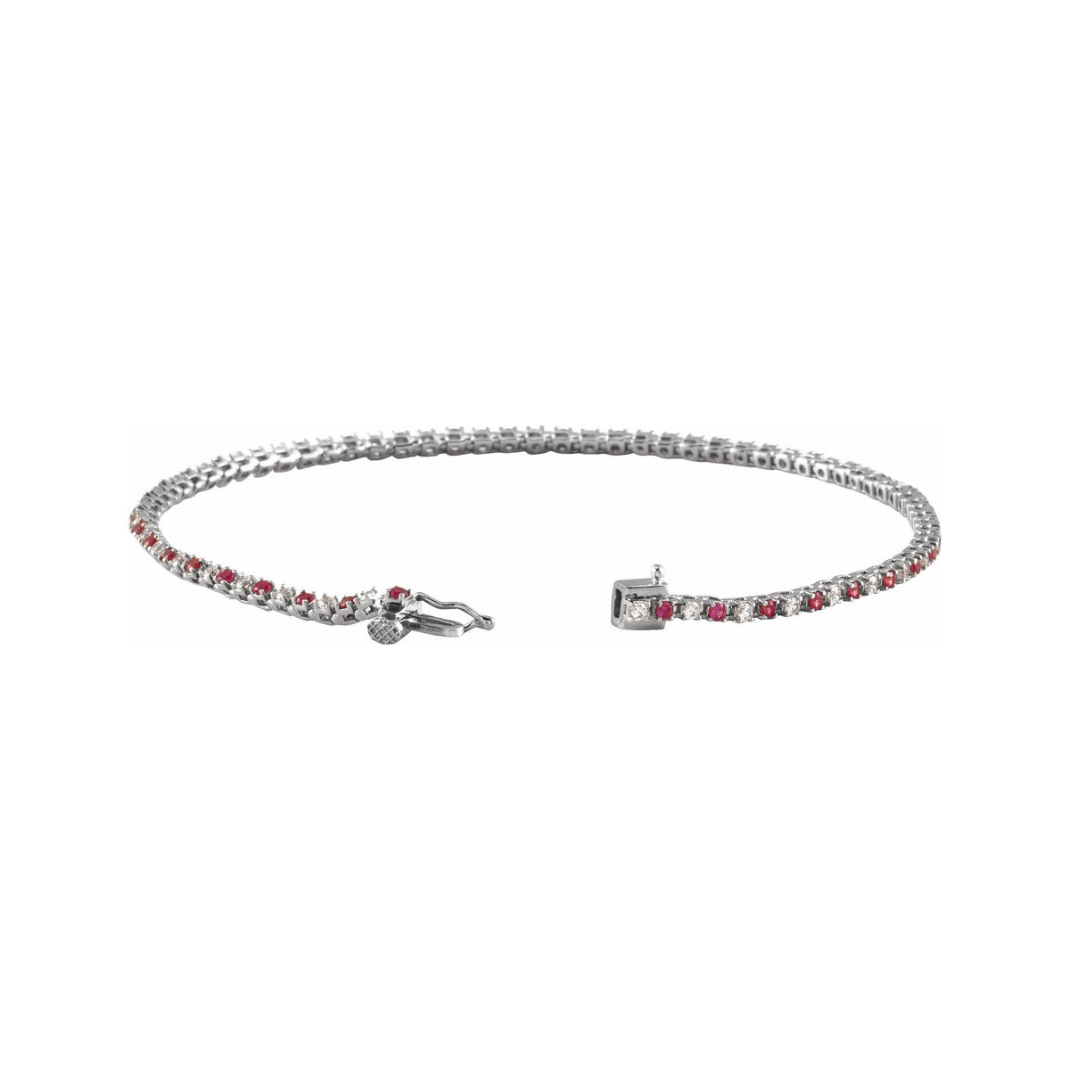Sapphire Row Natural Gemstone & Diamond Tennis Bracelet - Ruby, 14K White Gold (view 2)