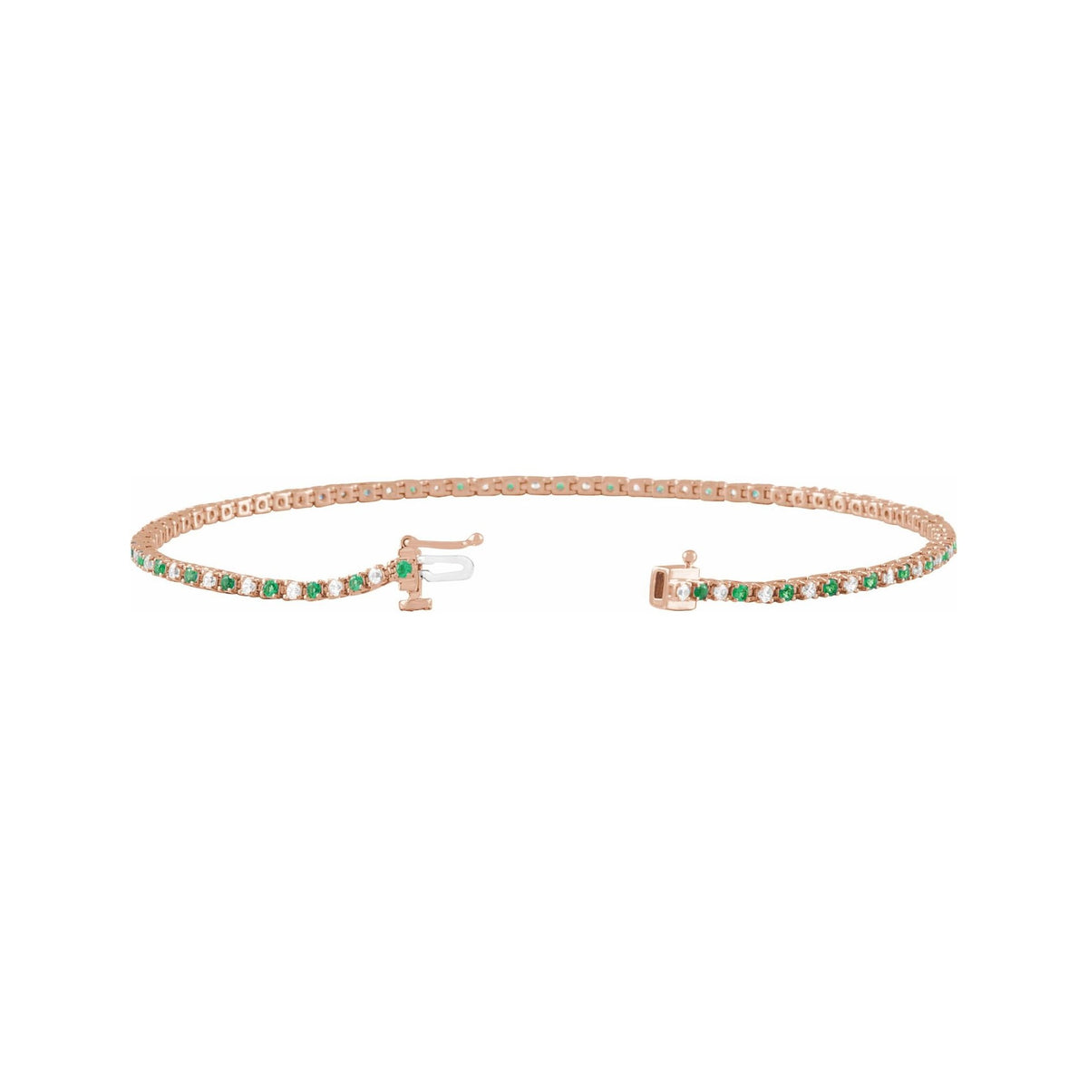 Sapphire Row Natural Gemstone & Diamond Tennis Bracelet - Emerald, 14K Rose Gold (view 2)