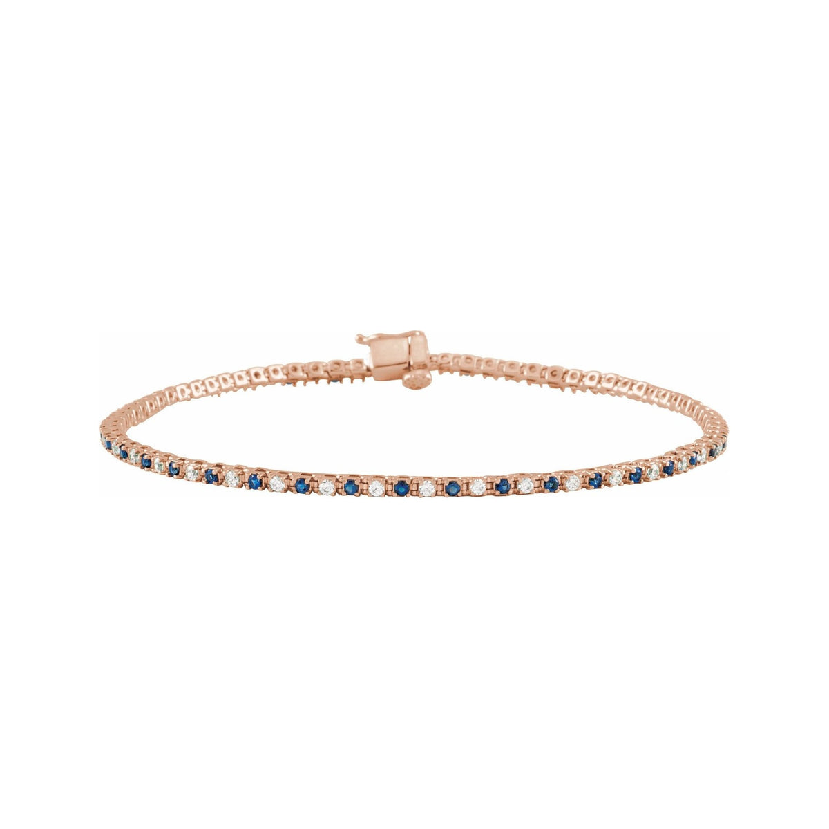 Sapphire Row Natural Gemstone & Diamond Tennis Bracelet - Blue Sapphire, 14K Rose Gold