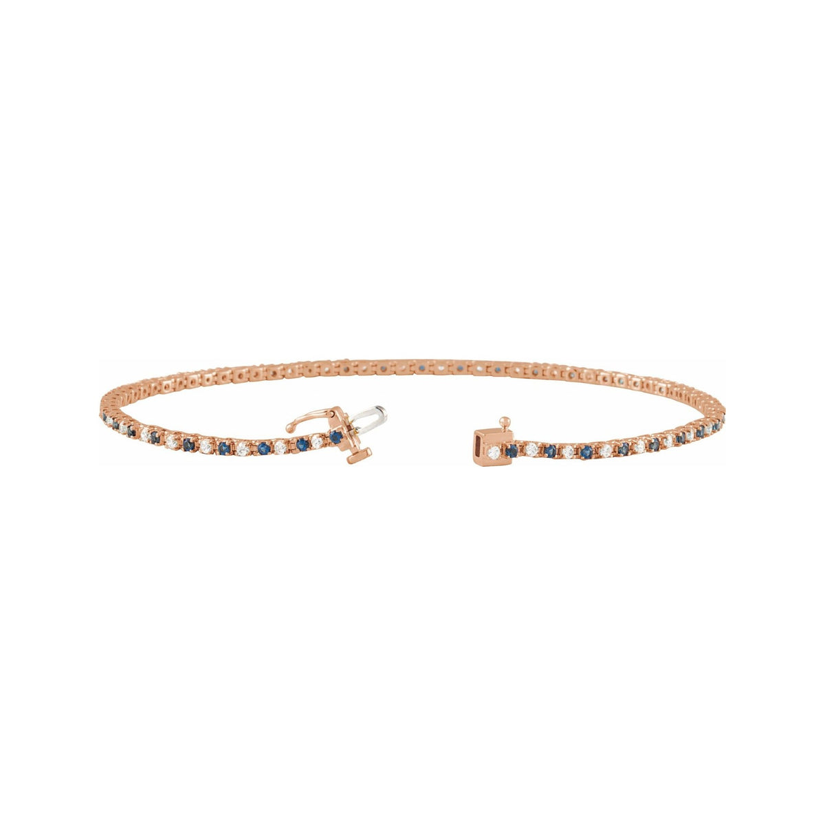 Sapphire Row Natural Gemstone & Diamond Tennis Bracelet - Blue Sapphire, 14K Rose Gold (view 2)