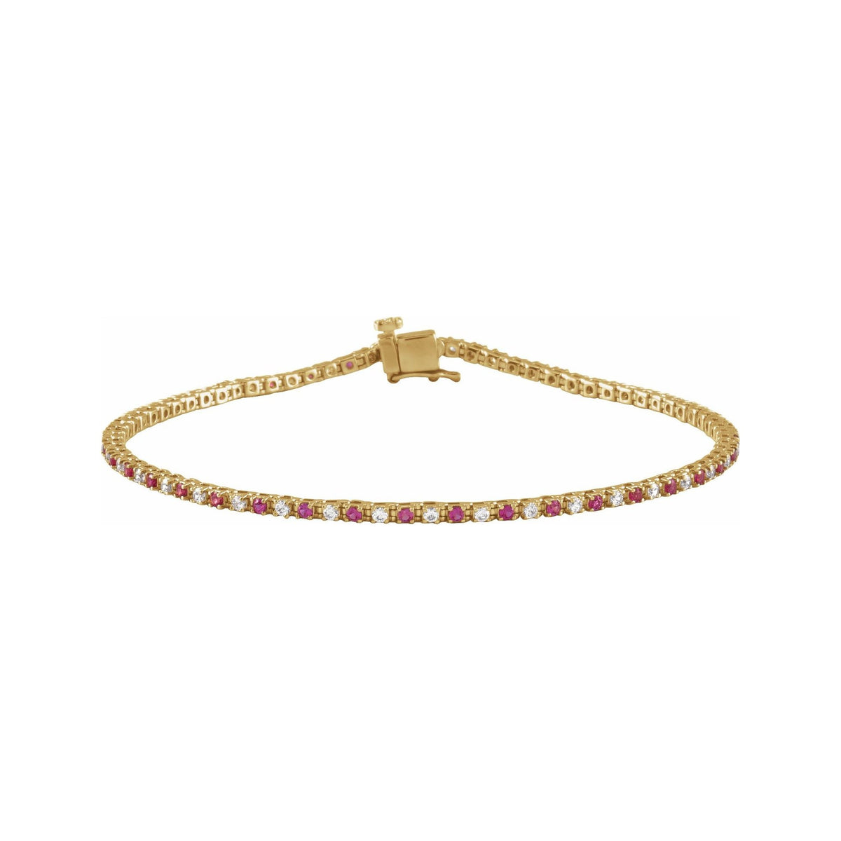 Sapphire Row Natural Gemstone & Diamond Tennis Bracelet - Ruby, 14K Yellow Gold