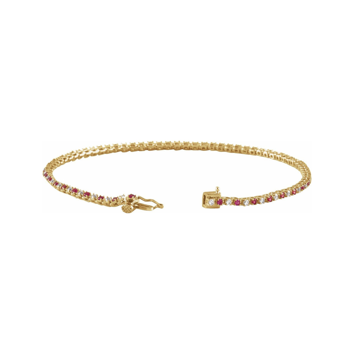 Sapphire Row Natural Gemstone & Diamond Tennis Bracelet - Ruby, 14K Yellow Gold (view 2)