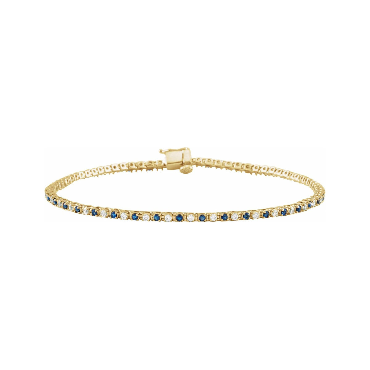 Sapphire Row Natural Gemstone & Diamond Tennis Bracelet - Blue Sapphire, 14K Yellow Gold
