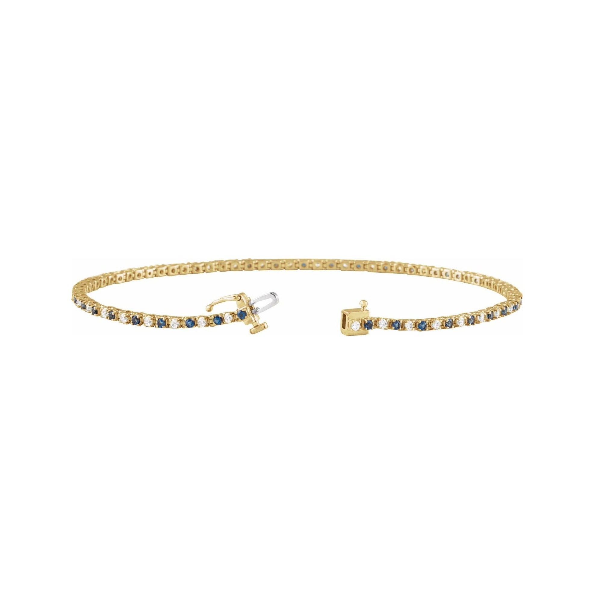 Sapphire Row Natural Gemstone & Diamond Tennis Bracelet - Blue Sapphire, 14K Yellow Gold (view 2)