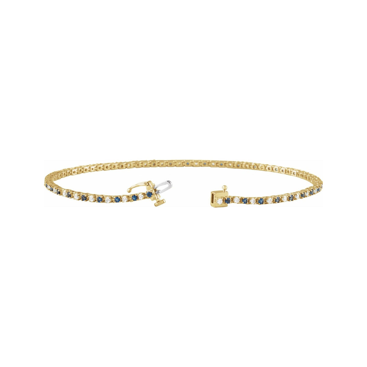 Sapphire Row Natural Gemstone & Diamond Tennis Bracelet - Blue Sapphire, 14K Yellow Gold (view 2)