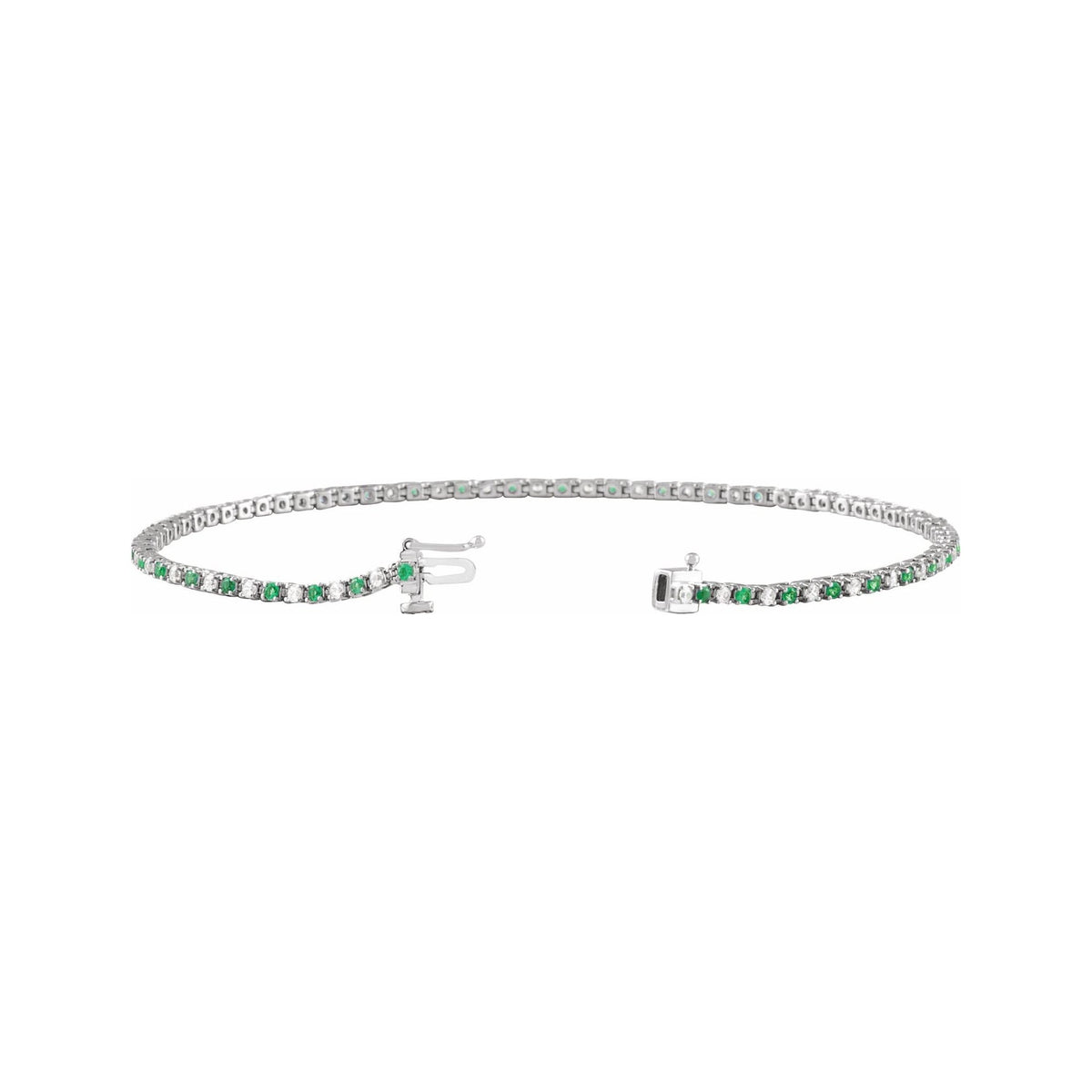 Sapphire Row Lab-Grown Gemstone & Diamond Tennis Bracelet - Emerald, 14K White Gold (view 2)