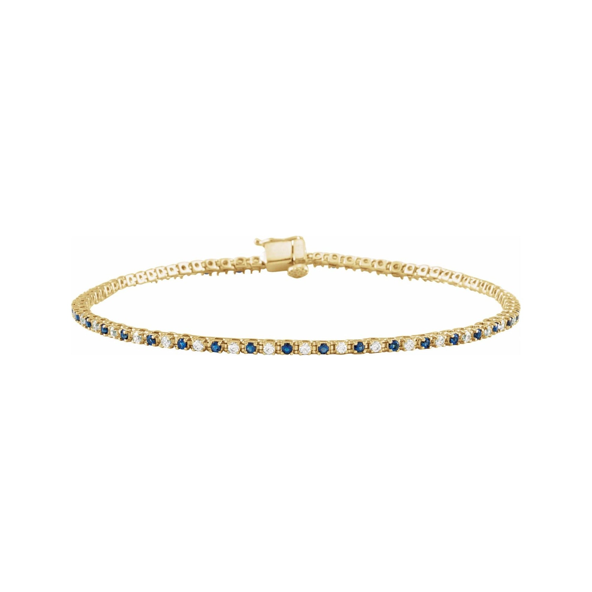 Sapphire Row Lab-Grown Gemstone & Diamond Tennis Bracelet - Blue Sapphire, 14K Yellow Gold