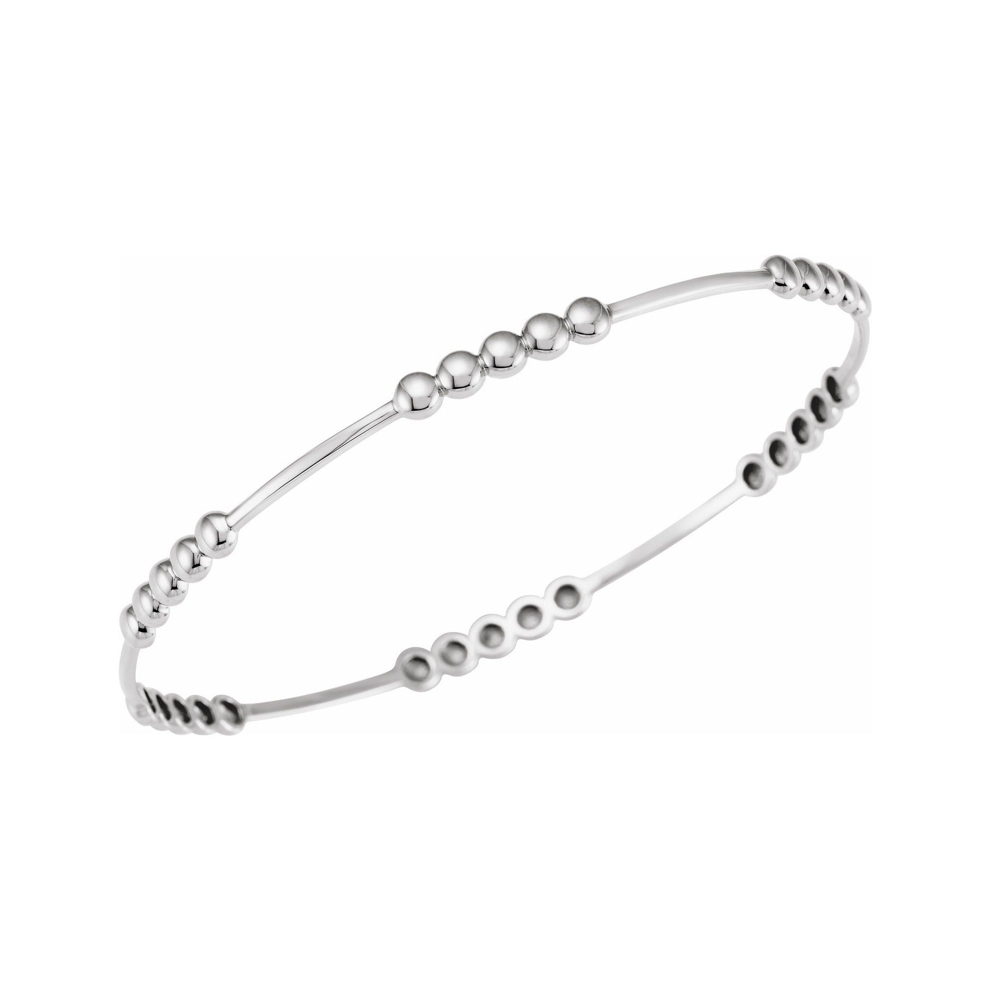 Sapphire Row Gold Bead Bangle Bracelet - 14K White Gold