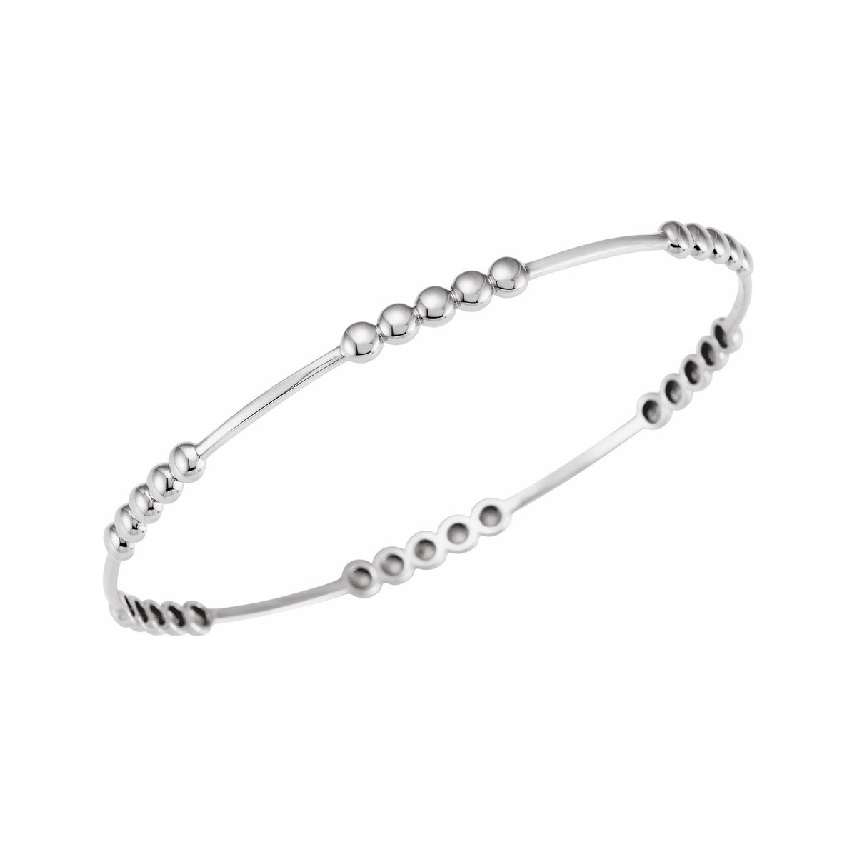 Sapphire Row Gold Bead Bangle Bracelet - 14K White Gold