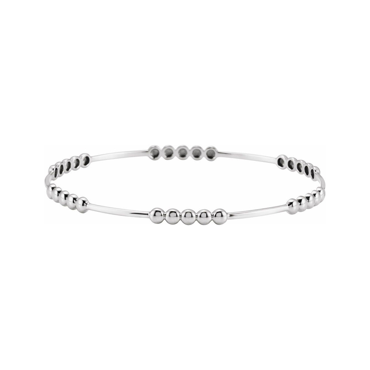 Sapphire Row Gold Bead Bangle Bracelet - 14K White Gold (view 2)