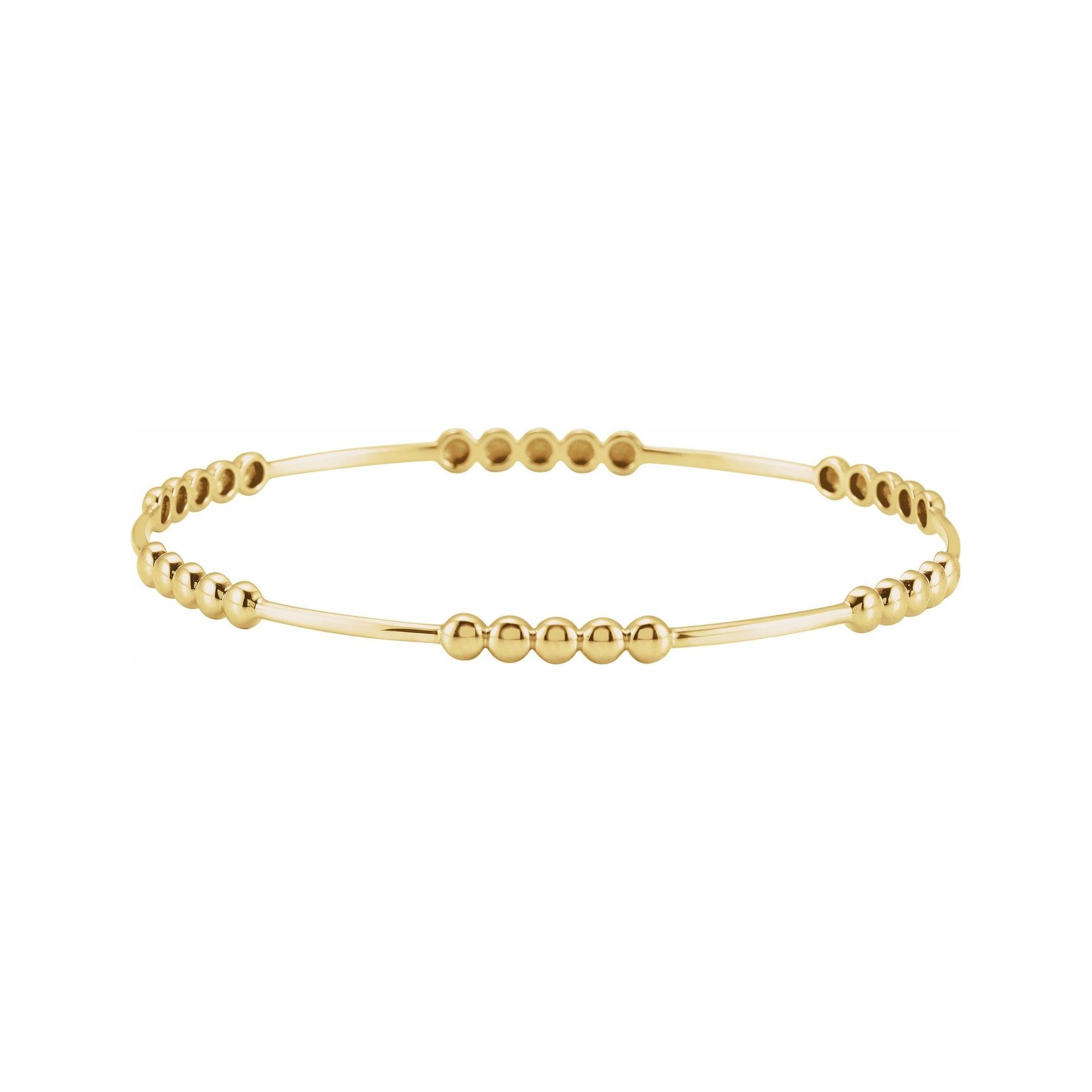 Sapphire Row Gold Bead Bangle Bracelet - 14K Yellow Gold