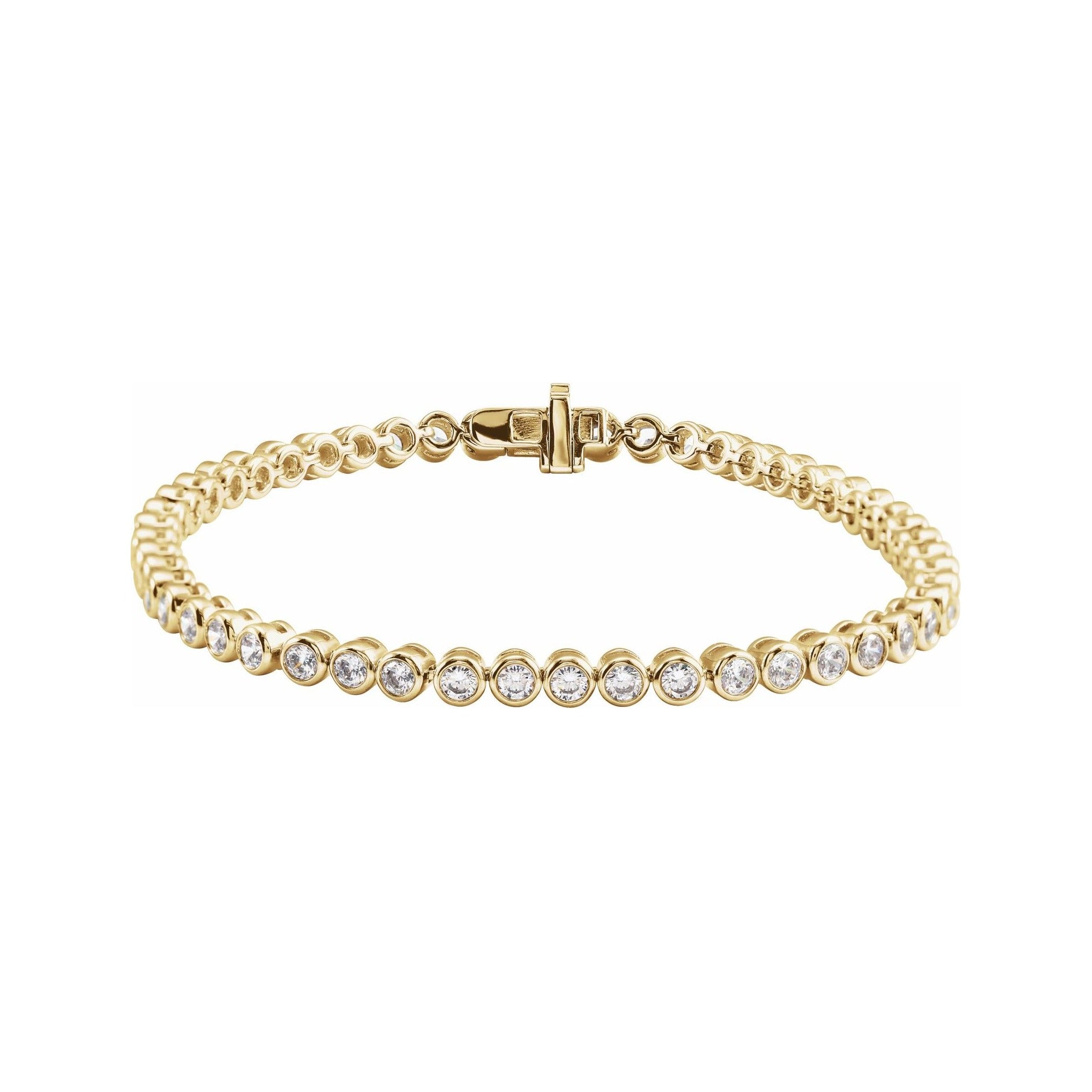 Sapphire Row Lab-Grown Diamond Round Bezel Tennis Bracelet - 14K Yellow Gold