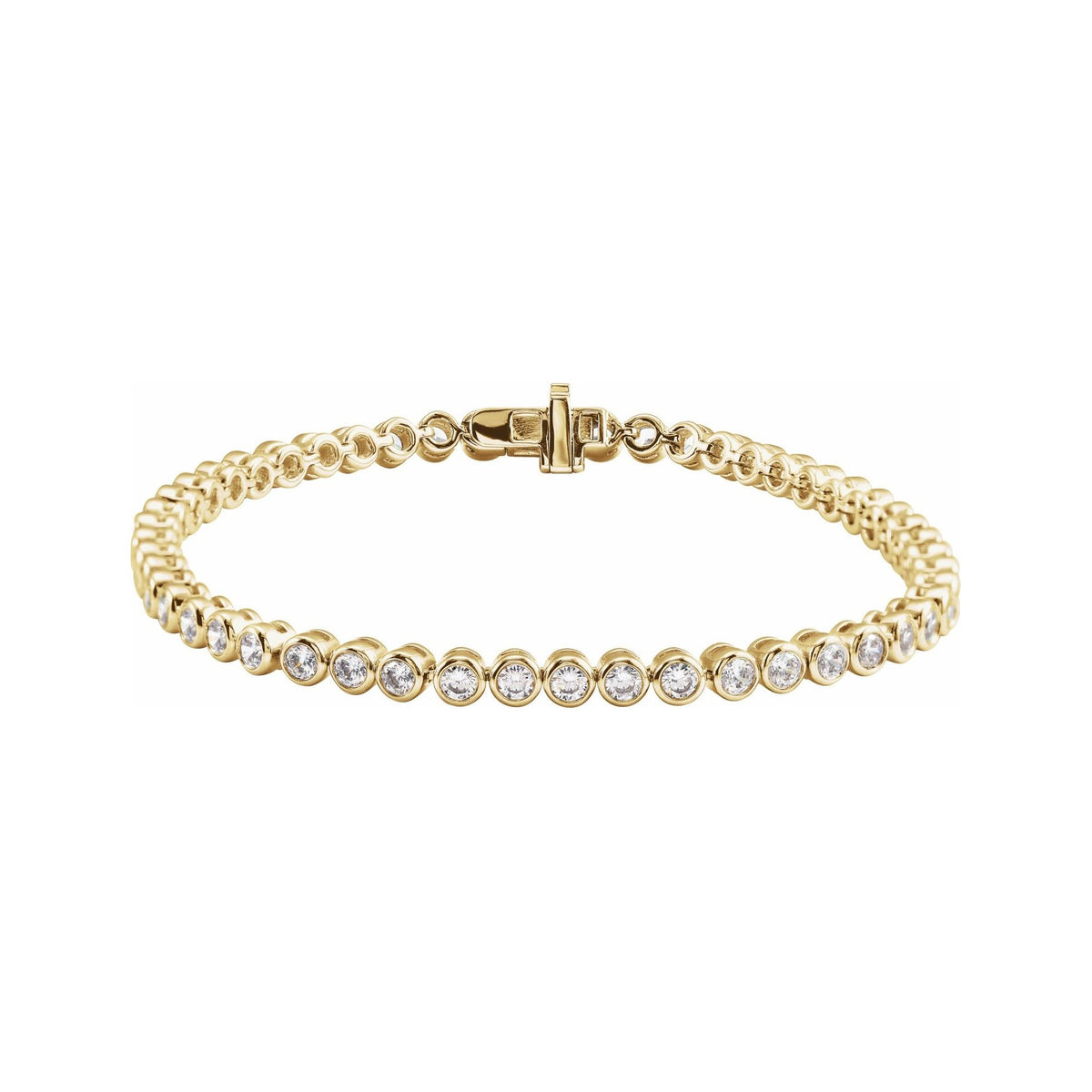 Sapphire Row Lab-Grown Diamond Round Bezel Tennis Bracelet - 14K Yellow Gold