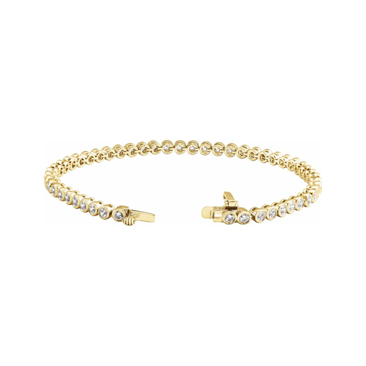 Sapphire Row Lab-Grown Diamond Round Bezel Tennis Bracelet - 14K Yellow Gold (view 2)