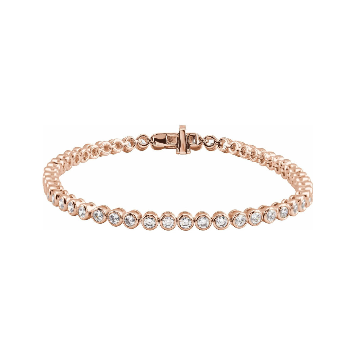 Sapphire Row Lab-Grown Diamond Round Bezel Tennis Bracelet - 14K Rose Gold
