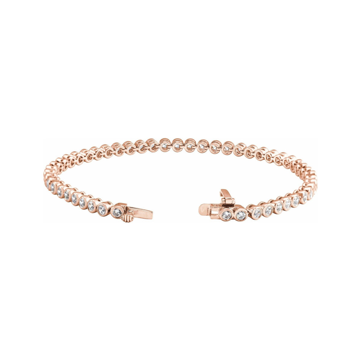 Sapphire Row Lab-Grown Diamond Round Bezel Tennis Bracelet - 14K Rose Gold (view 2)