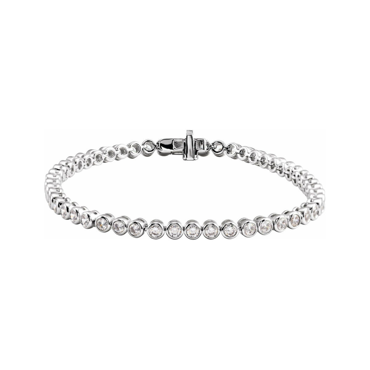 Sapphire Row Lab-Grown Diamond Round Bezel Tennis Bracelet - 14K White Gold