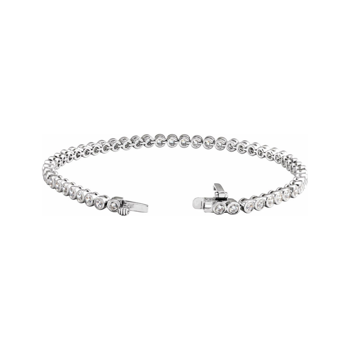 Sapphire Row Lab-Grown Diamond Round Bezel Tennis Bracelet - 14K White Gold (view 2)