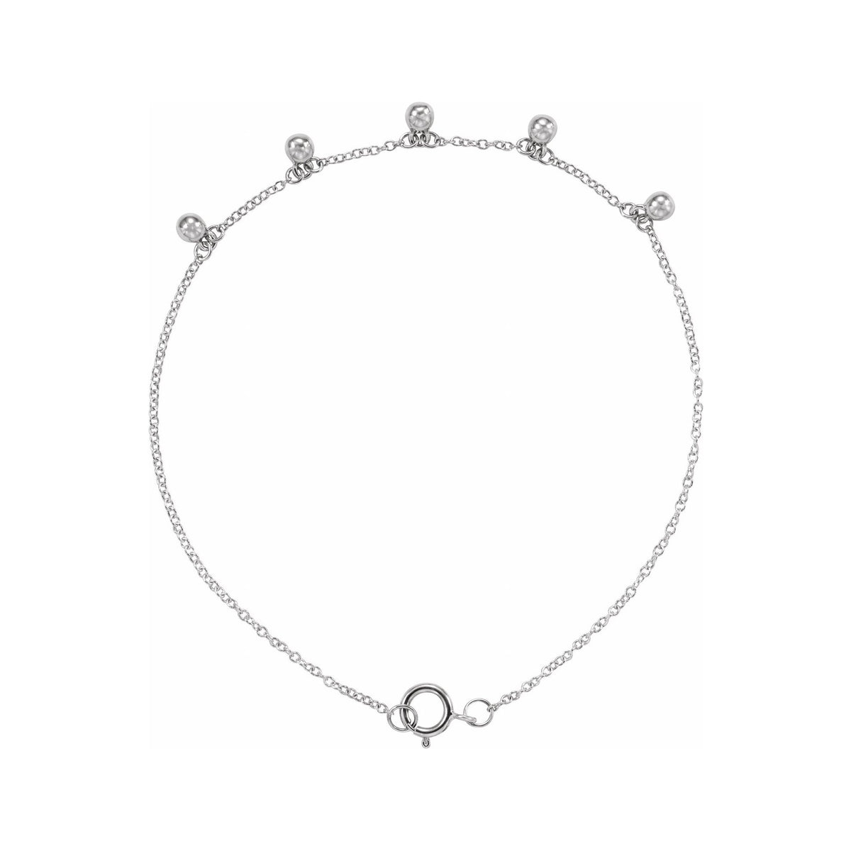 Sapphire Row Gold Bead Station Bracelet - 14K White Gold