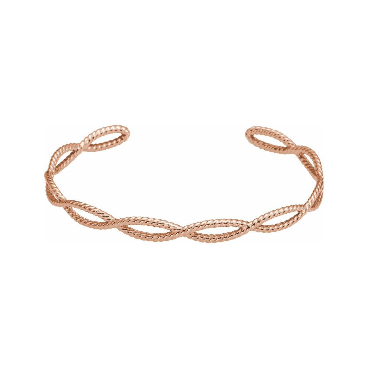 Sapphire Row Gold Twisted Rope Cuff Bracelet - 14K Rose Gold