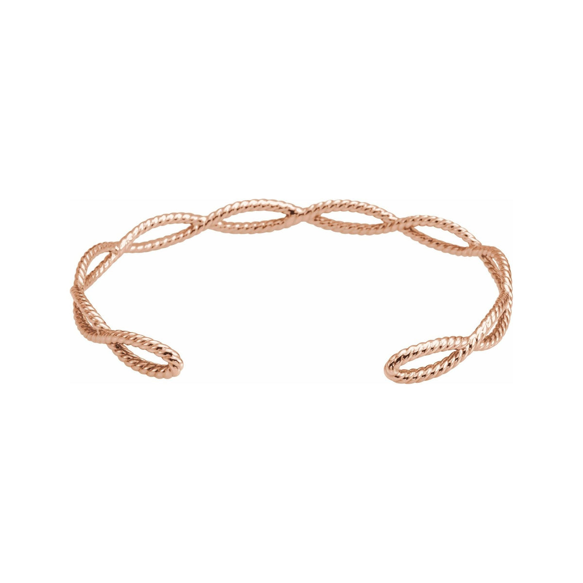 Sapphire Row Gold Twisted Rope Cuff Bracelet - 14K Rose Gold (view 2)