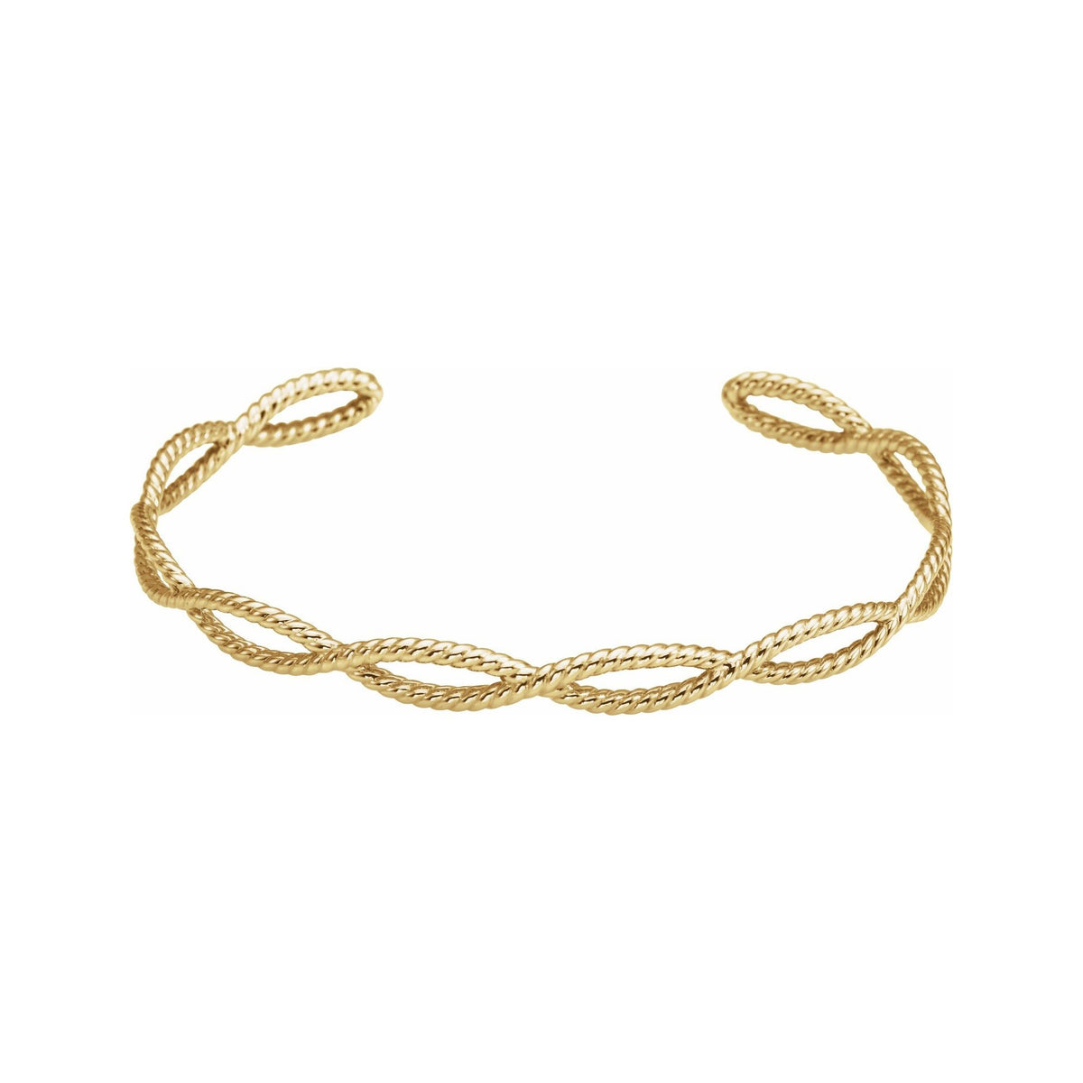 Sapphire Row Gold Twisted Rope Cuff Bracelet - 10K Yellow Gold