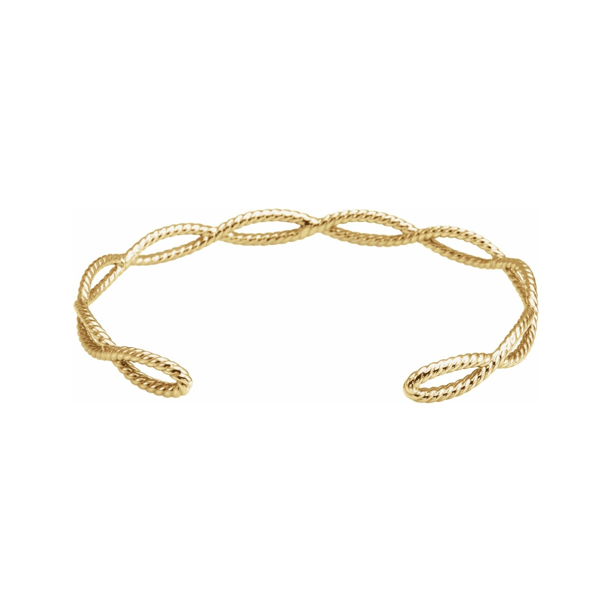 Sapphire Row Gold Twisted Rope Cuff Bracelet - 10K Yellow Gold (view 2)