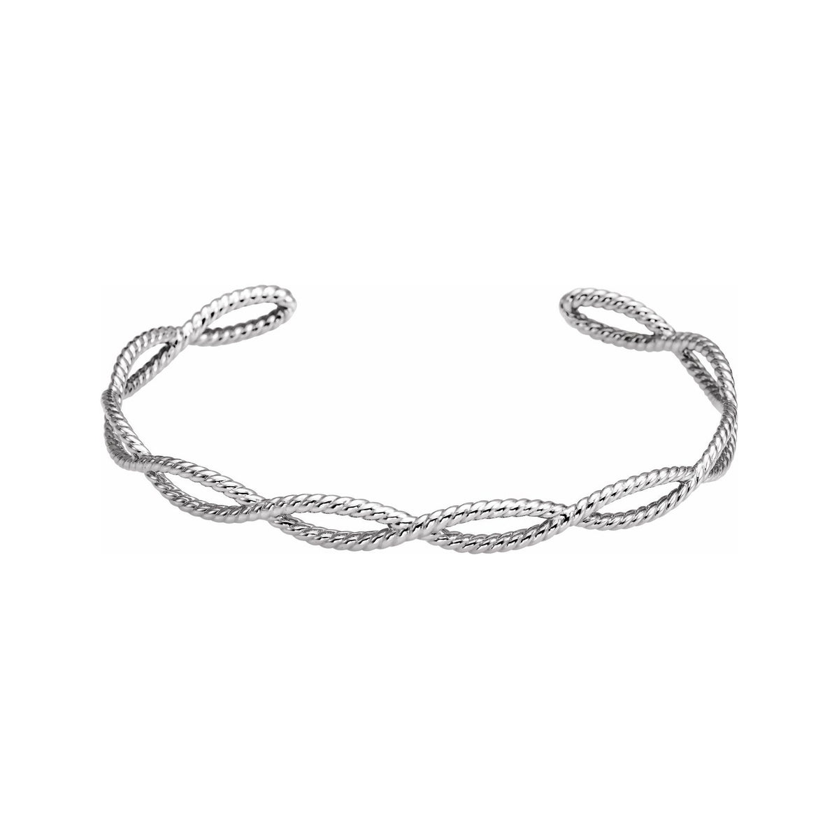 Sapphire Row Gold Twisted Rope Cuff Bracelet - 14K White Gold