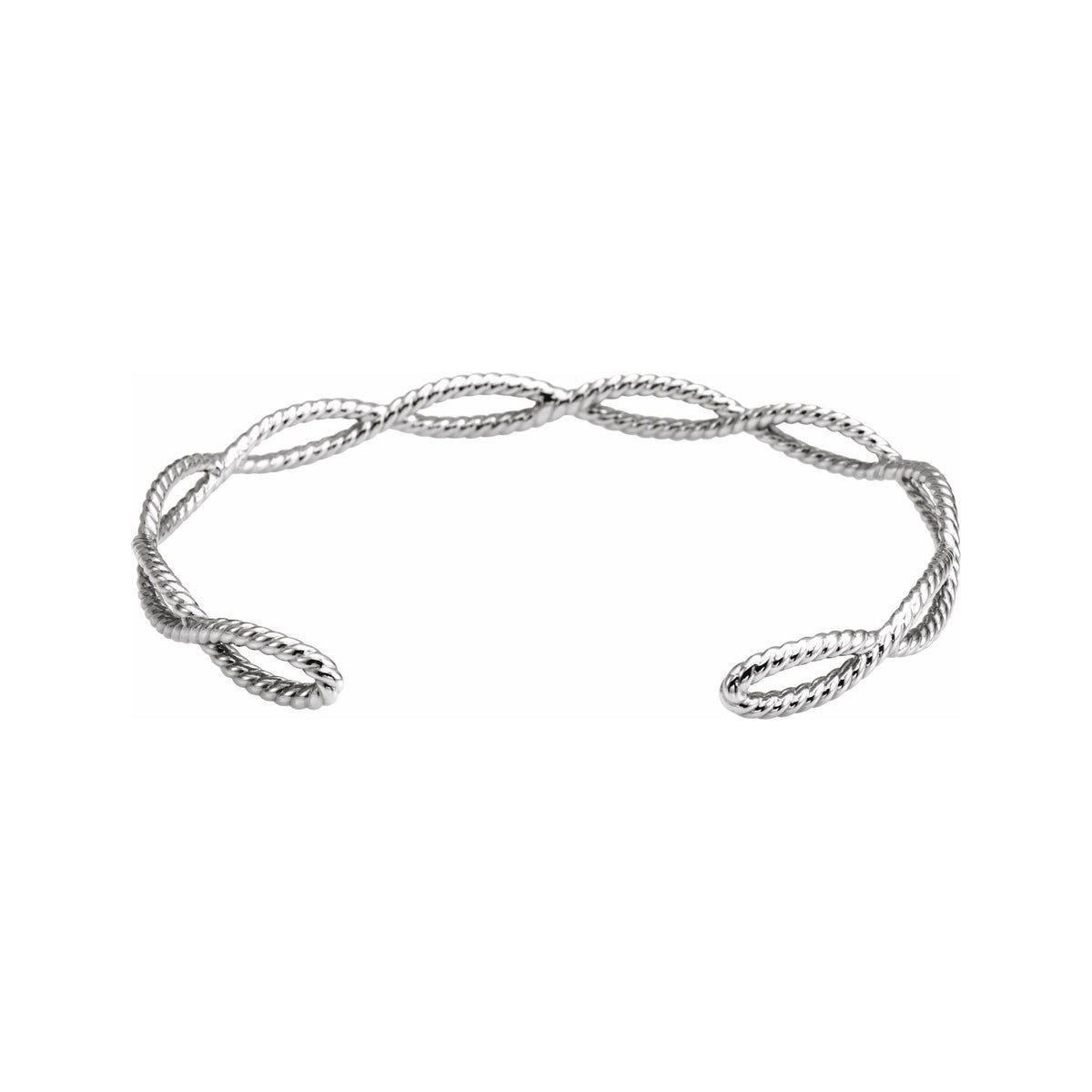 Sapphire Row Gold Twisted Rope Cuff Bracelet - 14K White Gold (view 2)