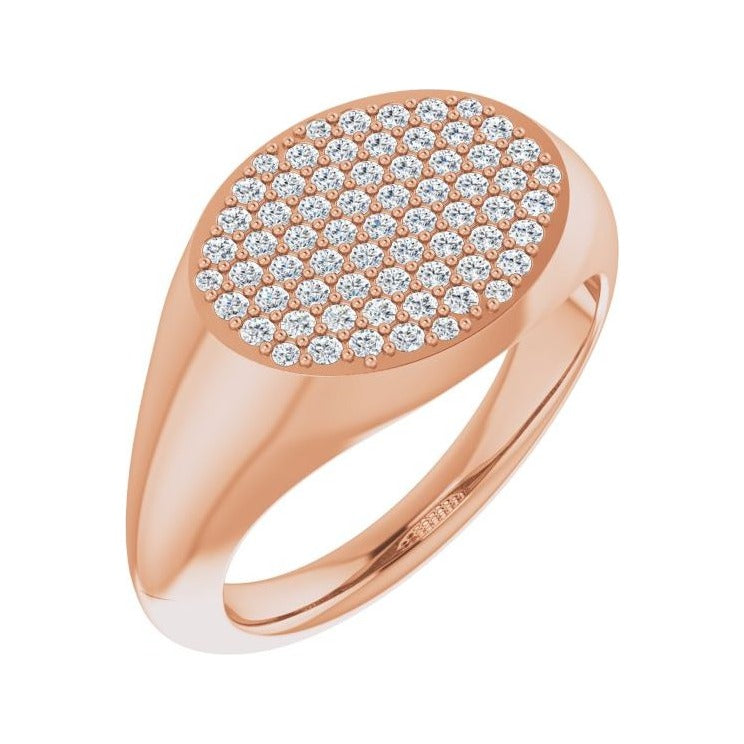 Sapphire Row Natural Diamond Pavé Signet Ring - 14K Rose Gold, 4