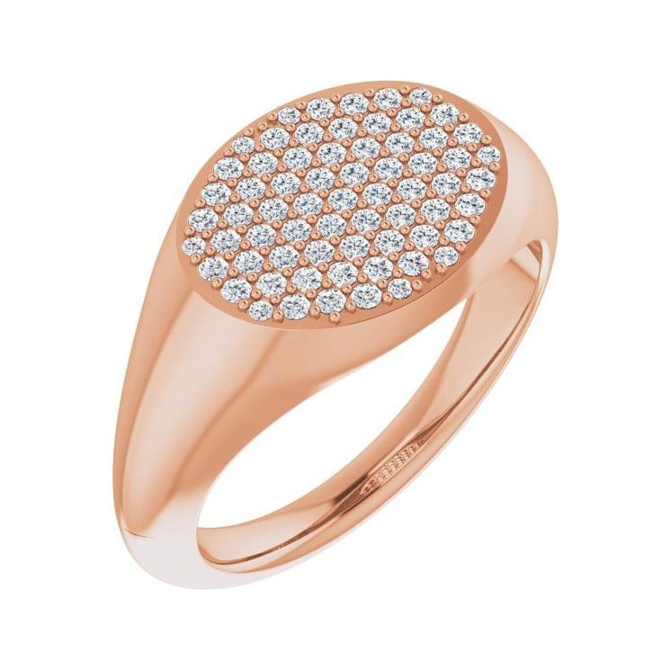 Sapphire Row Natural Diamond Pavé Signet Ring - 14K Rose Gold, 5