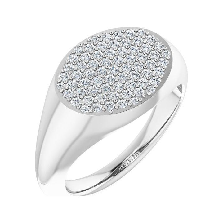 Sapphire Row Natural Diamond Pavé Signet Ring - 14K White Gold, 4