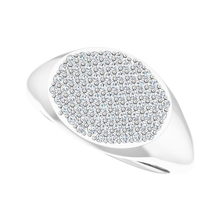 Sapphire Row Natural Diamond Pavé Signet Ring - 14K White Gold, 4 (view 5)