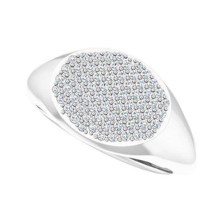 Sapphire Row Natural Diamond Pavé Signet Ring - 14K White Gold, 5 (view 5)