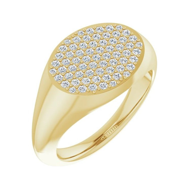 Sapphire Row Natural Diamond Pavé Signet Ring - 14K Yellow Gold, 4