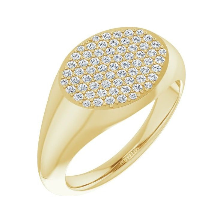 Sapphire Row Natural Diamond Pavé Signet Ring - 14K Yellow Gold, 5