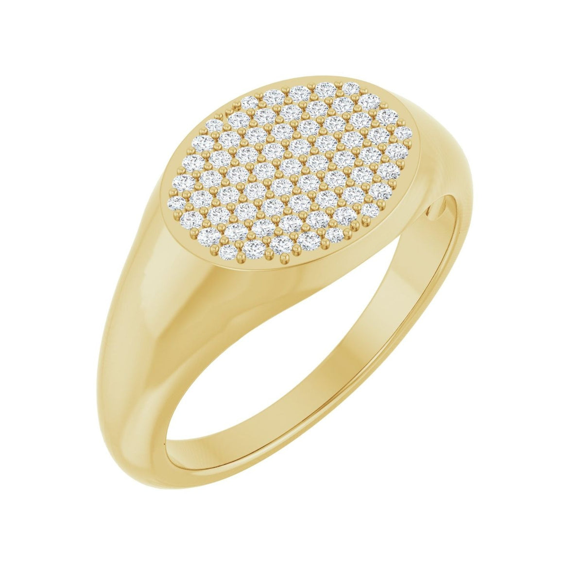 Sapphire Row Natural Diamond Pavé Signet Ring - 14K Yellow Gold, 7
