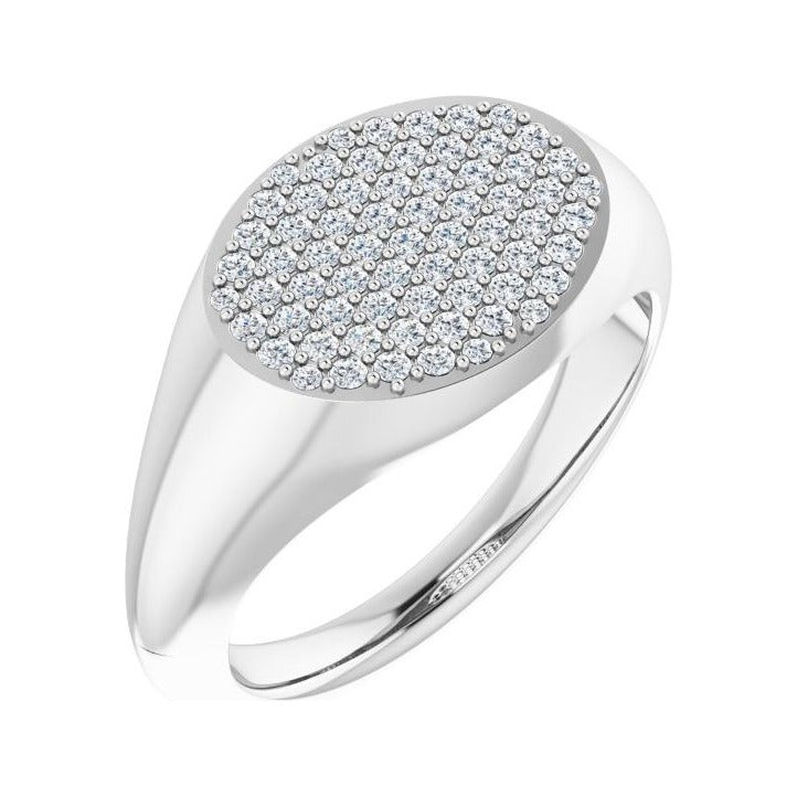 Sapphire Row Natural Diamond Pavé Signet Ring - Platinum, 5