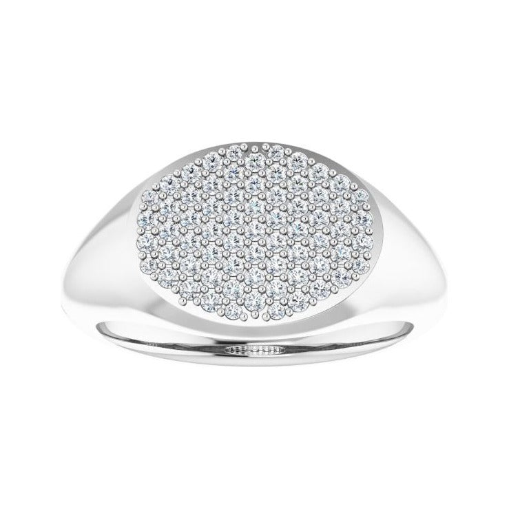 Sapphire Row Natural Diamond Pavé Signet Ring - Platinum, 5 (view 3)