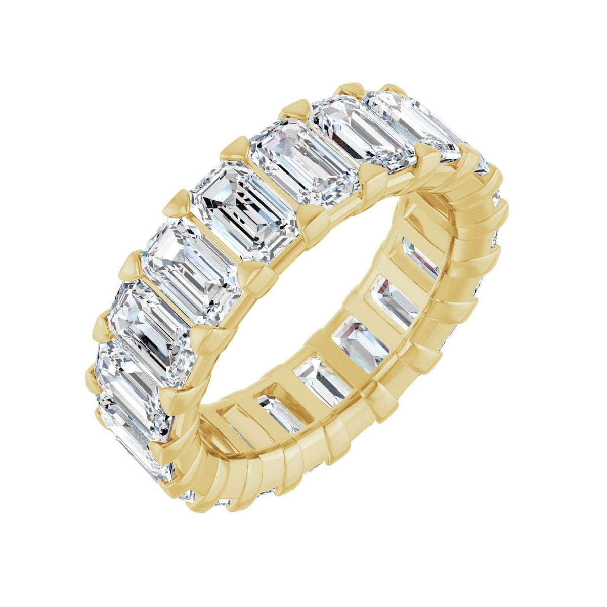 Sapphire Row Natural Diamond Low-Profile Eternity Band - 14K Yellow Gold, Emerald 5 × 3 mm, 4.5
