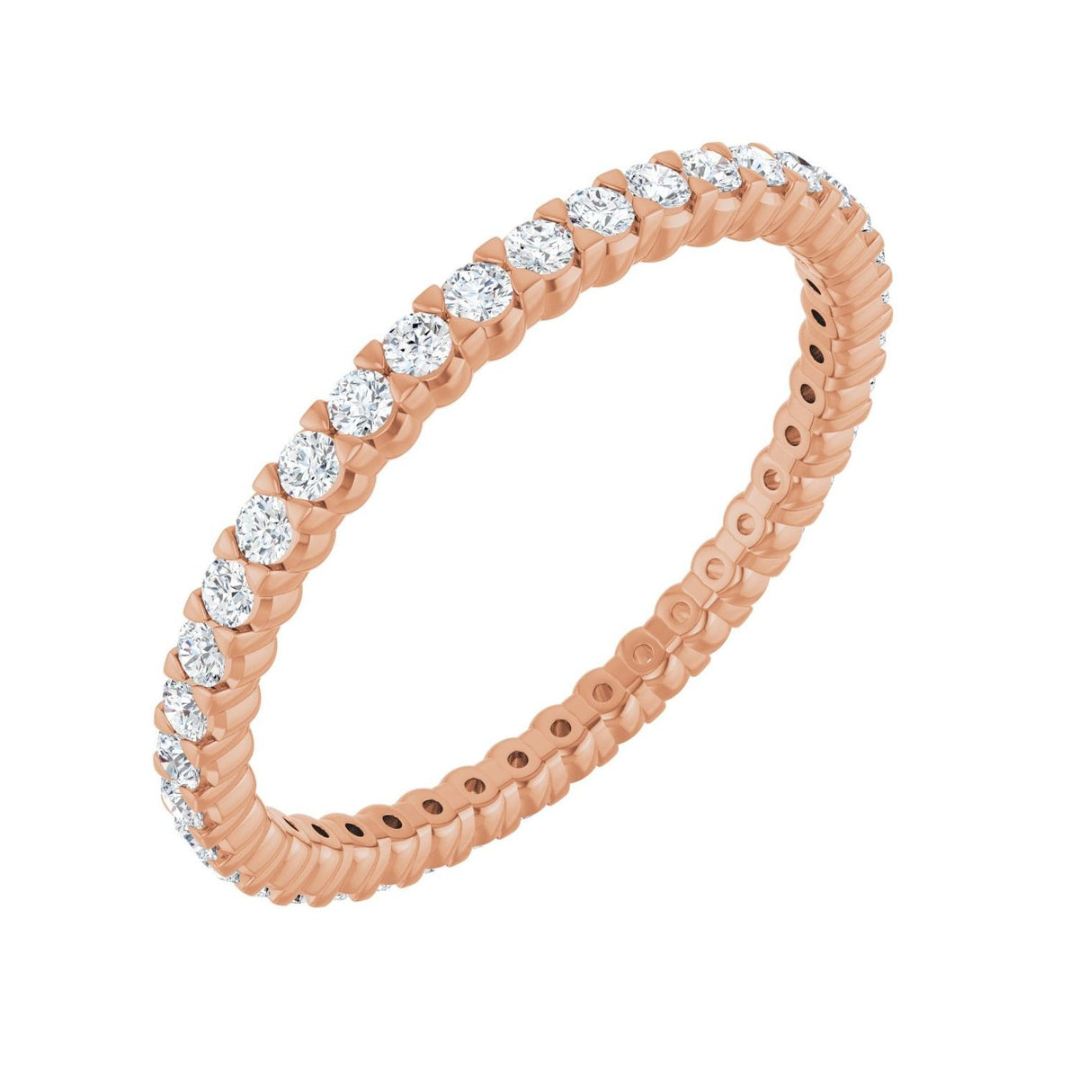 Sapphire Row Natural Diamond Low-Profile Eternity Band - 14K Rose Gold, Round 1.3 mm, 5