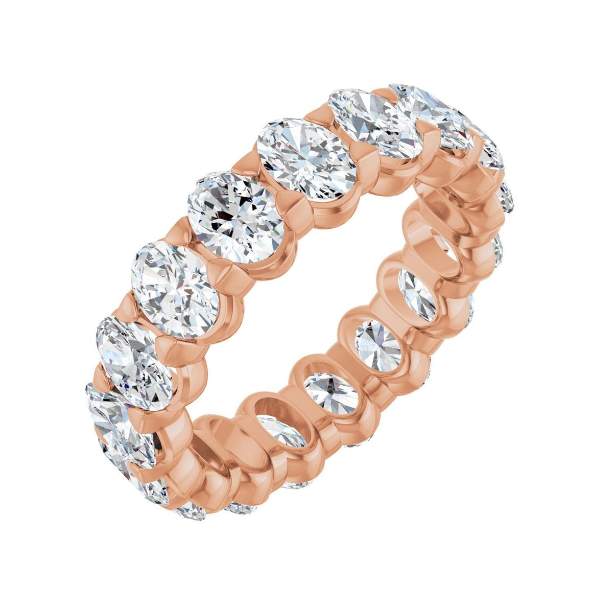 Sapphire Row Natural Diamond Low-Profile Eternity Band - 14K Rose Gold, Oval 5 × 3.5 mm, 6.5