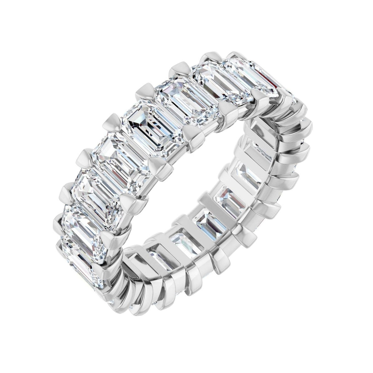Sapphire Row Natural Diamond Low-Profile Eternity Band - 14K White Gold, Emerald 5 × 3 mm, 6