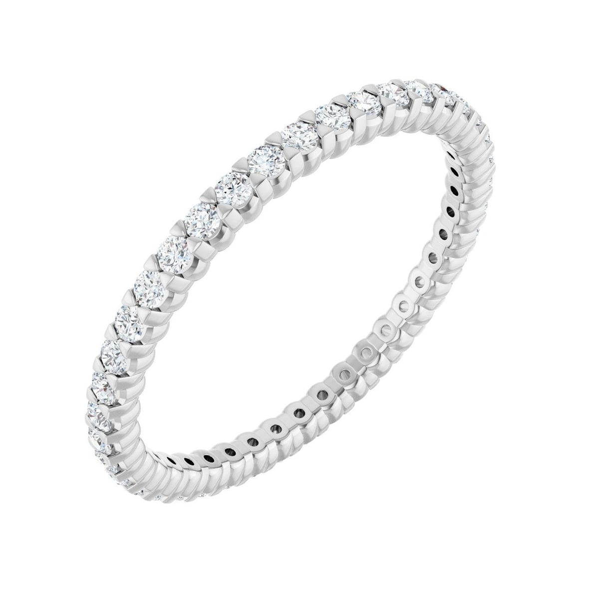 Sapphire Row Natural Diamond Low-Profile Eternity Band - 14K White Gold, Round 1.3 mm, 5.5