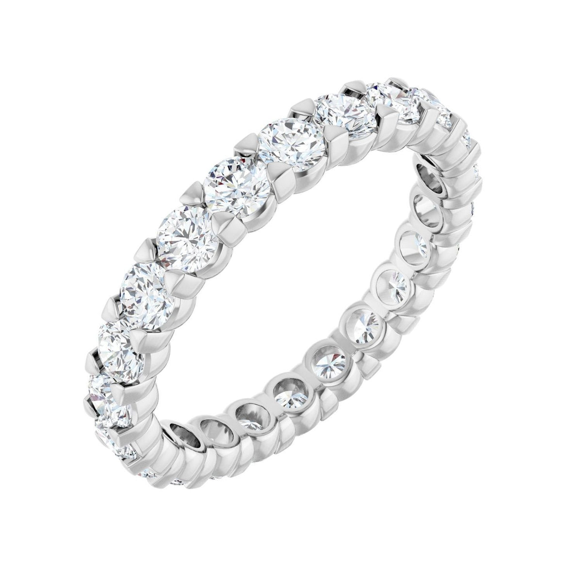 Sapphire Row Natural Diamond Low-Profile Eternity Band - 14K White Gold, Round 2.8 mm, 6.5