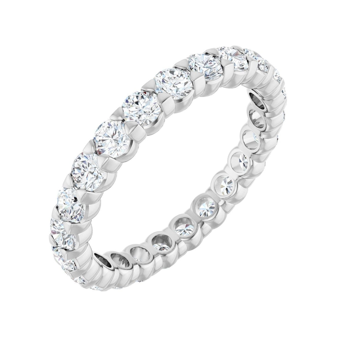Sapphire Row Natural Diamond Low-Profile Eternity Band - 14K White Gold, Round 2.8 mm, 7.5